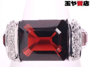 ガーネット5.0ct ダイヤ0.10ct デザイン リング14号 K18WG ホワイトゴールド