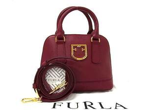 1円 ■極美品■ FURLA フルラ ファンタスティカ レザー クロスボディ 2WAY ショルダー ハンドバッグ レディース ボルドー系 FF3271