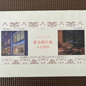 トーセイ 株主優待 3000円　TOSEI ココネ トーセイホテル 