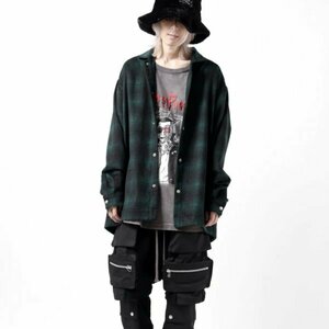 即完売　A.F ARTEFACT SNAPPED OVER SHIRT / OMBRE FLANNEL (BLACK x KHAKI)