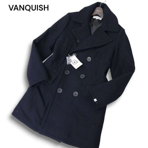 【新品 未使用】 VANQUISH ヴァンキッシュ 秋冬 メルトン ウール★ロング Pコート Sz.M　メンズ ネイビー　C4T10347_B#N