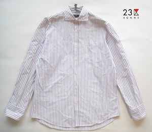 高級!!23区オム 23区HOMME*ストライプ柄セミワイドカラーシャツ 46 実寸M 白×紫 オンワード樫山