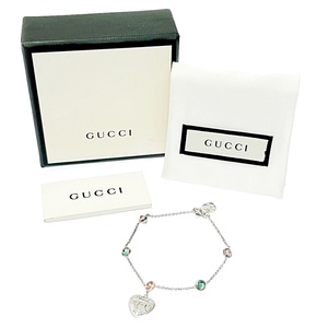 【箱付き】 GUCCI グッチ シルバー カラーストーン BLIND FOR LOVE ハート ブレスレット 7.4g 925刻印 258500 ブレスレット