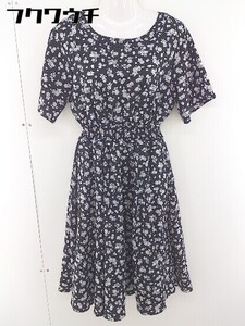 ◇ MOUSSY マウジー 花柄 半袖 膝下丈 ワンピース サイズ1 ブラック系 レディース