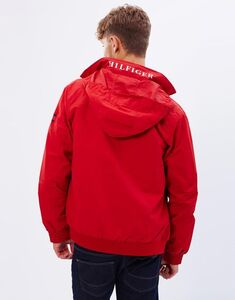 USA正規品【S】 トミーヒルフィガー TOMMY HILFIGER ナイロン ジャケット 撥水加工 フラッグロゴ 内ポケットあり フード付 赤 レッド