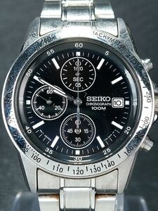 超美品 SEIKO セイコー CHRONOGRAPH クロノグラフ SBTQ041 アナログ 腕時計 ブラック文字盤 デイト メタルベルト ステンレス 動作確認済み