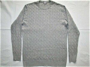 ★古着 2016年 UNIQLO ユニクロ COTTON CASHMERE コットンカシミヤケーブルクルーネックセーター(長袖) XXL グレー オンライン限定サイズ★