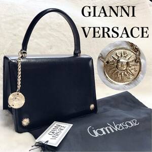 美品GIANNI VERSACE 太陽神 サンバースト ハンドバック ブラック ヴェルサーチ ブラックフォーマル ゴールド金具