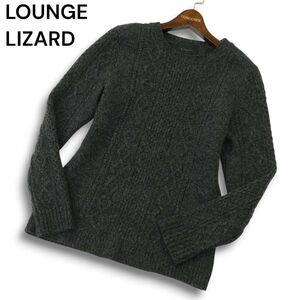 LOUNGE LIZARD ラウンジリザード 秋冬 カシミヤ混 ウール★ アラン編み ニット セーター Sz.2　メンズ グレー　A4T12288_B#K