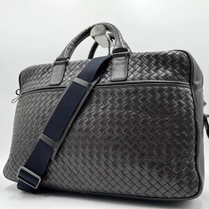 【A4収納/美品】BOTTEGA VENETA ボッテガヴェネタ ビジネスバッグ ブリーフケース ショルダー 2way イントレチャート メンズ ブラウン 本革