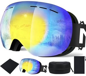 スキーゴーグル 球面レンズ フレームレス スノーゴーグル 広角視野 UV400保護 紫外線99%カット 防曇 メガネ着用可 ヘルメット対応 滑り止