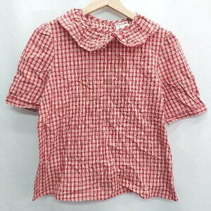 ◇ Miss Ladybug ミスレディーバグ チェック柄 半袖 カットソー サイズL レッド レディース E