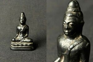 古銅製 釈迦如来坐像 仏像 高さ8.6cm 重量233g◇仏教美術/タイ王国/時代物/仏陀/置物/東洋彫刻/金属工芸/骨董/古美術/初出/旧家より