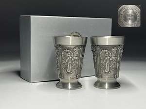 【瑞】ピューター シンガポール ペア ショットグラス 錫 Pewter Souvenir Singapore 酒器