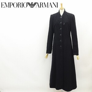 国内正規品◆EMPORIO ARMANI エンポリオ アルマーニ ストレッチ ウール 中綿 マキシ丈 ロング コート 黒 ブラック 38