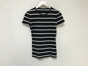 本物ラルフローレンRALPH LAURENボーダー柄コットンストレッチ半袖Tシャツアメカジビジネススーツレディース黒ブラックゴルフXSスポーツ