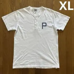 Pherrows ヘンリーネック Tシャツ 42 白 紺 染み込みプリント