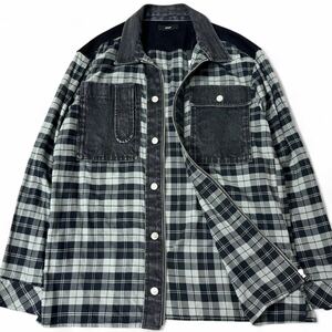 未使用級/タグ付■DIESEL ディーゼル【L】S-SERVIN SHIRTジップブルゾン デニム コーデュロイ 切替 チェック柄 ブラック グレー 近年モデル