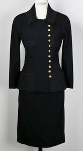 VINTAGE CHANEL BLACK WOOL JACKET SKIRT SUIT size 34 シャネル ブラック ジャケット スカート スーツ b8827