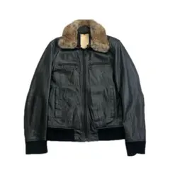 lether fur jacket black pig skin