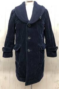 VAN JACKET INC ヴァン バン ＊ニット ショールカラー コーデュロイ ＊コート ジャケット　裏地 ブランケット ボア ＊M size ＊ネイビー