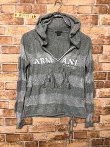 ARMANI EXCHANGE アルマーニエクスチェンジ レディース ボーダー フード付き ニットソー S ラグラン 薄手 グレー