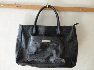 オーストリッチ風　LEATHER EXTRA　黒バッグ