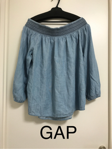 GAP デニムトップス オフショルダー デニムブラウス デニムスモッグ S 161201