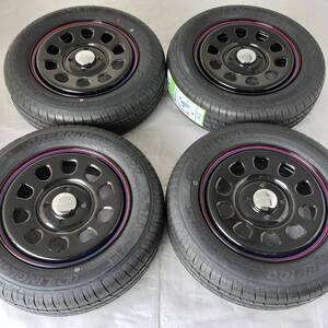 デイトナ 13-4.5J＋40 4-100 ブラック タイヤ付4本セット 155/70R13 バモス エブリイ ライフ サンバー (W2474-2)