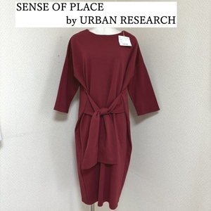 SENSE OF PLACE by URBAN RESEARCH レディース ポンチワンピース ウエストリボン 長袖 膝丈 レッド 赤