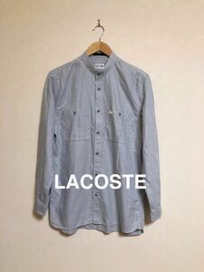 【良品】 LACOSTE REGULAR FIT ラコステ 千鳥格子柄 コットンポプリンシャツ トップス サイズFR38 165/88A 長袖 グレー 白 CH1050 シャツ