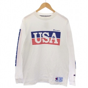 チャンピオン CHAMPION Tシャツ カットソー 長袖 クルーネック USA ロゴ XL 白 ホワイト /BM メンズ