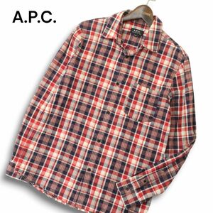 A.P.C. アーペーセー 通年 胸ポケット★ 長袖 チェック シャツ Sz.XS　メンズ　A4T09571_9#C