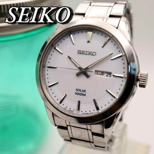 美品 SEIKO デイト ソーラー ラウンド シルバー メンズ腕時計 837