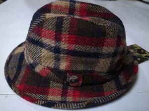 激レアコラボ★A BATHING APE エイプ★LOCK＆CO.Hatters製 HARRIS TWEED LONDON 中折れハット★ラブジェネチェック★M