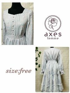 ★レディース axes femme アクシーズファム 2024ss SAKURA ティアードワンピース サックス 桜 サクラ フェミニン サイズfree 071024-001