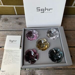 未使用保管品　スガハラ　ガラス sghr 銘入り　箸置き 5点セット　花 はしおき 硝子 薬味皿 豆皿