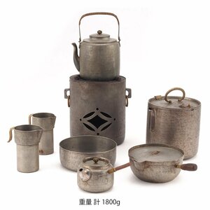 【夢工房】時代 塗錫銅 煎茶 野点道具揃 箱入　重量計1800ｇ　　PC-541