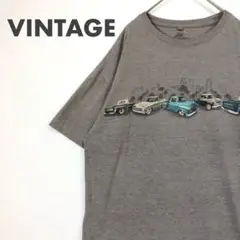 2267ニューポートブルー　車　プリント　ビッグロゴ　半袖　Tシャツ　グレー