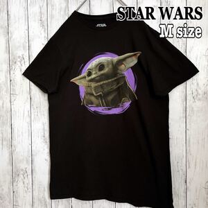 STAR WARS スターウォーズ ベイビーヨーダ プリントTシャツ 半袖Tシャツ キャラクターTシャツ 黒 ブラック ユニセックス 海外古着 Mサイズ