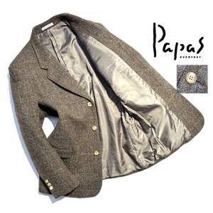 美品【定価8万超】Papas パパス ツイード テーラードジャケット M(46) L相当 メンズ【英国 SYDNEY H SHAW生地】ウール 秋冬 日本製