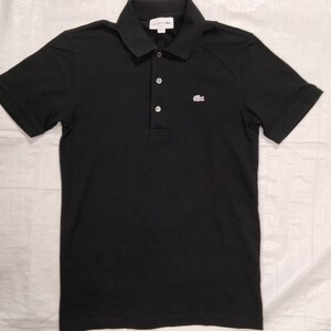 LACOSTE ラコステ スリムフィット 鹿の子 ポロシャツ 銀ワニ PH442LJ　半袖　黒　ブラック　BLACK　シルバーワニ　2 xs 3ボタン　polo 