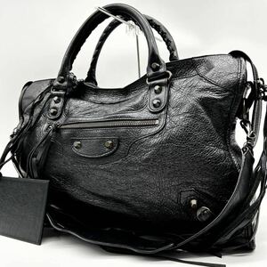 ●高級● バレンシアガ BALENCIAGA 2way シティ ハンドバッグ ショルダーバッグ 鞄 かばん ミラー付き 肩掛け可 本革 レザー ブラック 黒