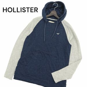 HOLLISTER ホリスター 通年 ストレッチ ロゴ刺繍★ フーディー プルオーバー パーカー Sz.M　メンズ ネイビー　C4T03820_4#F