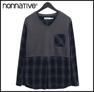 nonnative ノンネイティブ 12AW DRIFTER SHIRT COTTON OMBRE CHECK チェック 切替 ポケット Vネック カットソー ロンT Tシャツ シャツ 0