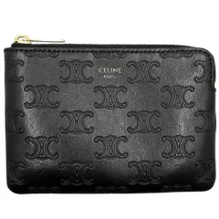 セリーヌ コインケース レディース トリオンフ ミニポーチ 小銭入れ CELINE レザー    ブラック 黒 ゴールド金具【中古品】