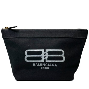BALENCIAGA バレンシアガ 695536 ジップポーチ クラッチバッグ セカンドバッグ BBロゴ キャンバス ブラック