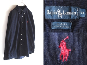 希少 90sビンテージ RALPH LAUREN ラルフローレン BLAIRE ポロポニーロゴ刺繍 コーデュロイ BDシャツ M 紺 USA企画 RN41381 ボタンダウン