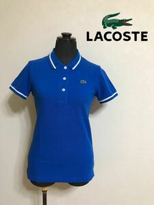 【美品】 LACOSTE ラコステ レディース 鹿の子 ポロシャツ トップス サイズ34 半袖 青 ブルー ファブリカ 日本製 PE020E