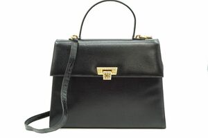 クリスチャン ディオール ヴィンテージ 2way ショルダー ハンドバッグ 台形 トップハンドル レザー 黒 ブラック Christian Dior 9850h